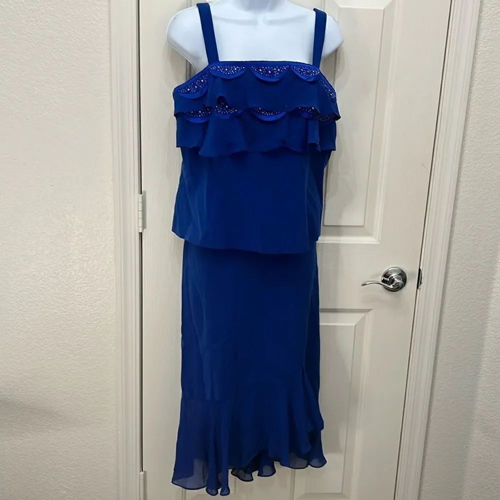 Elite Champagne Vintage Camisole Top & Mermaid Skirt Royal Cobalt Blue Sz 10